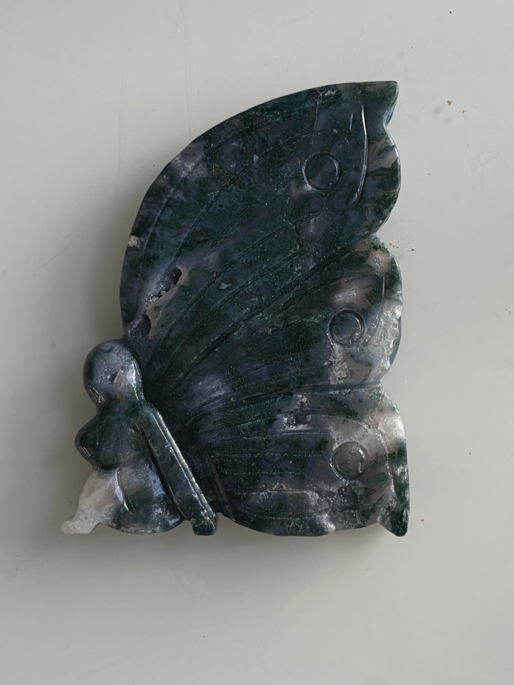 Large Moss Agate Butterfly Fairy Carving 🦋 - Crystal Stone.